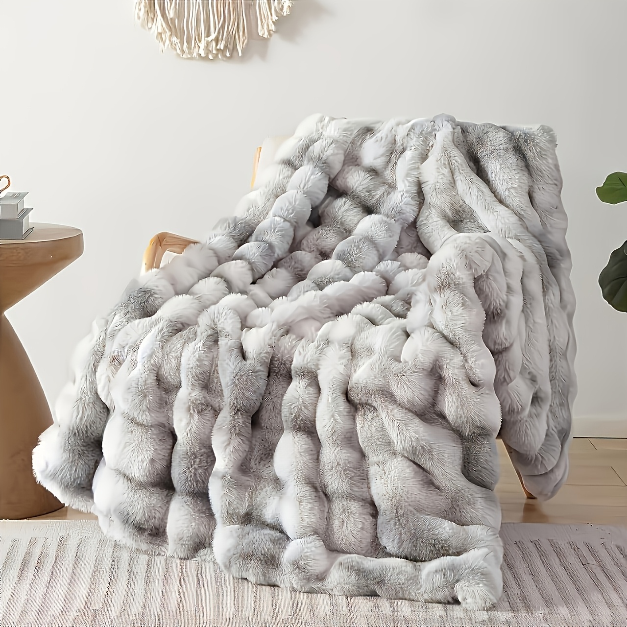 Luxury Soft Fluffy Faux Rabbit Fur Blanket, Cozy Plush Throw